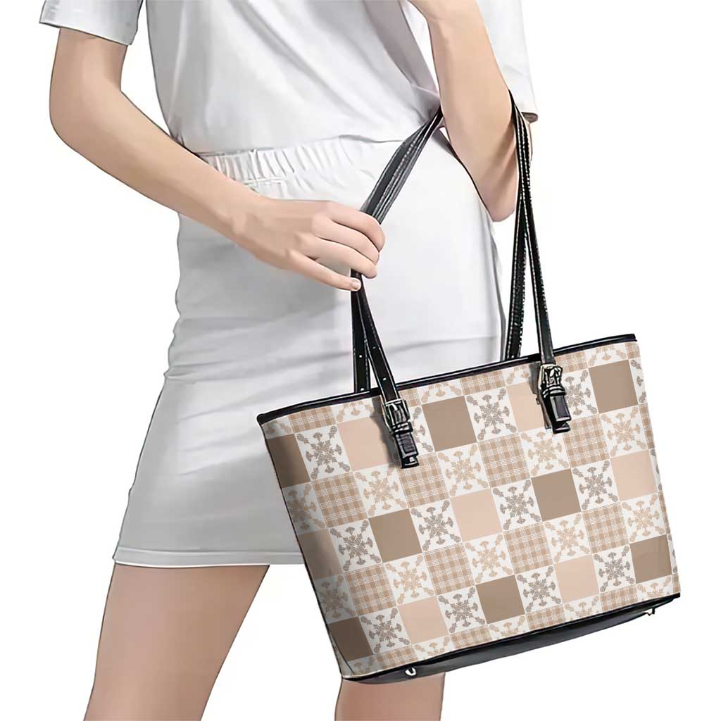 Hawaiian Palaka Quilt Pattern Leather Tote Bag Hawaii Culture Pineapple - Polynesian Pride