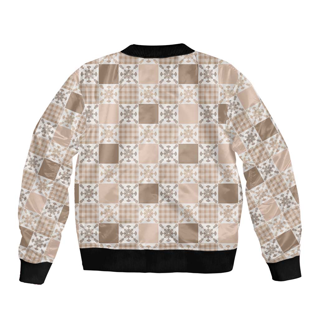 Hawaiian Palaka Quilt Pattern Sleeve Zip Bomber Jacket Hawaii Culture Pineapple - Polynesian Pride
