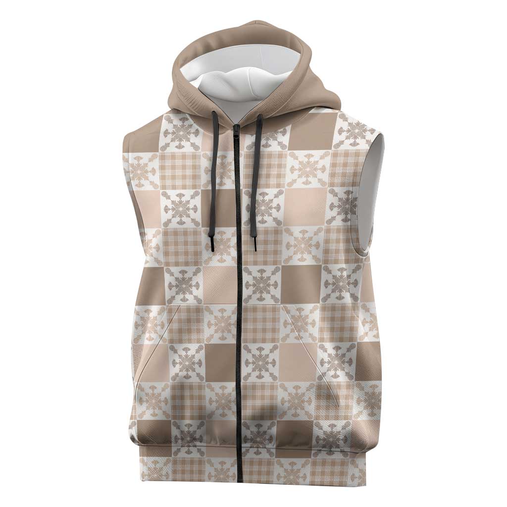 Hawaiian Palaka Quilt Pattern Sleeveless Zip Hoodie Hawaii Culture Pineapple - Polynesian Pride