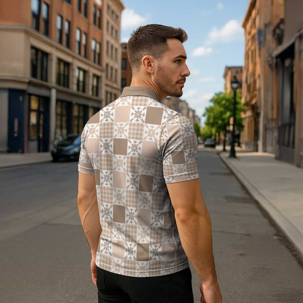Hawaiian Palaka Quilt Pattern Zipper Polo Shirt Hawaii Culture Pineapple - Polynesian Pride