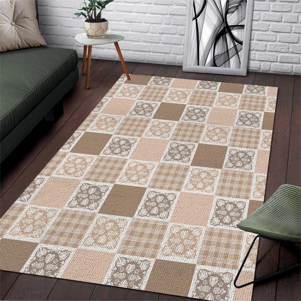 Hawaiian Palaka Quilt Pattern Area Rug Hawaii Culture Tropical Flowers Mix - Polynesian Pride