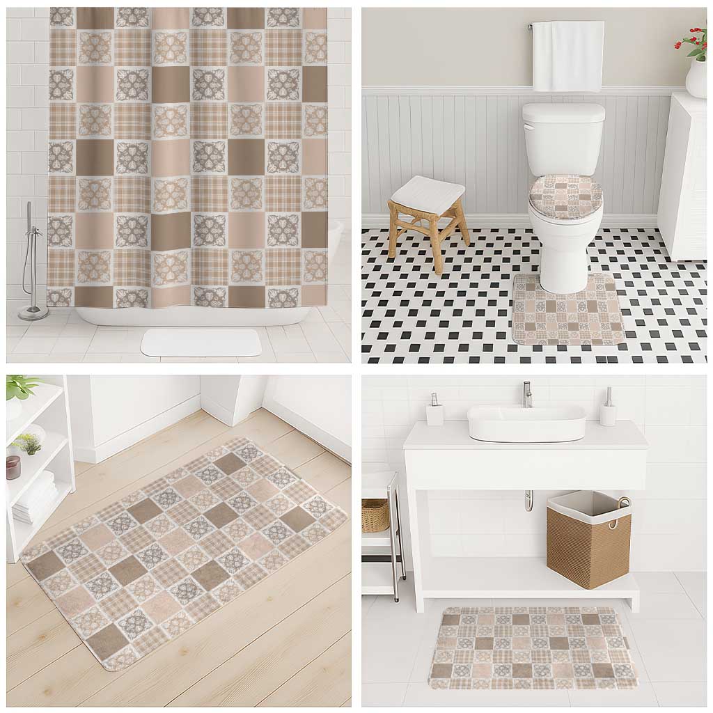 Hawaiian Palaka Quilt Pattern Bathroom Set Hawaii Culture Tropical Flowers Mix - Polynesian Pride