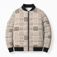 Hawaiian Palaka Quilt Pattern Bomber Puffer Jacket Hawaii Culture Tropical Flowers Mix - Polynesian Pride