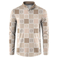 Hawaiian Palaka Quilt Pattern Button Sweatshirt Hawaii Culture Tropical Flowers Mix - Polynesian Pride