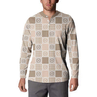 Hawaiian Palaka Quilt Pattern Button Sweatshirt Hawaii Culture Tropical Flowers Mix - Polynesian Pride