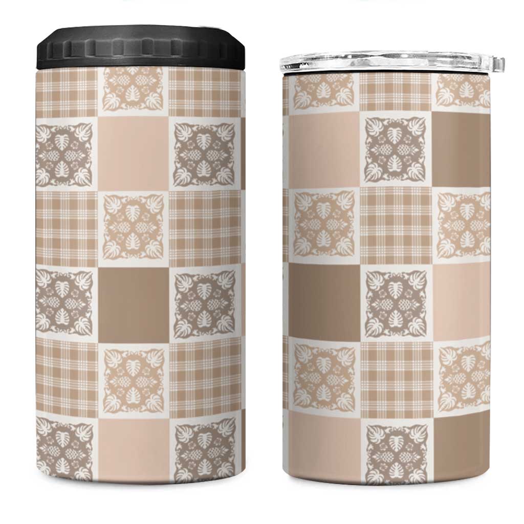 Hawaiian Palaka Quilt Pattern 4 in 1 Can Cooler Tumbler Hawaii Culture Tropical Flowers Mix - Polynesian Pride