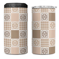 Hawaiian Palaka Quilt Pattern 4 in 1 Can Cooler Tumbler Hawaii Culture Tropical Flowers Mix - Polynesian Pride