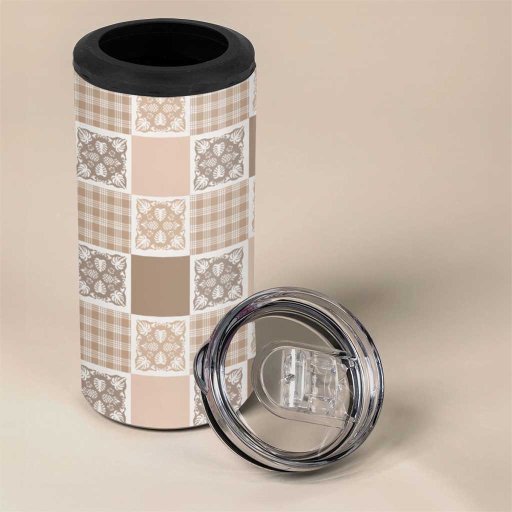 Hawaiian Palaka Quilt Pattern 4 in 1 Can Cooler Tumbler Hawaii Culture Tropical Flowers Mix - Polynesian Pride