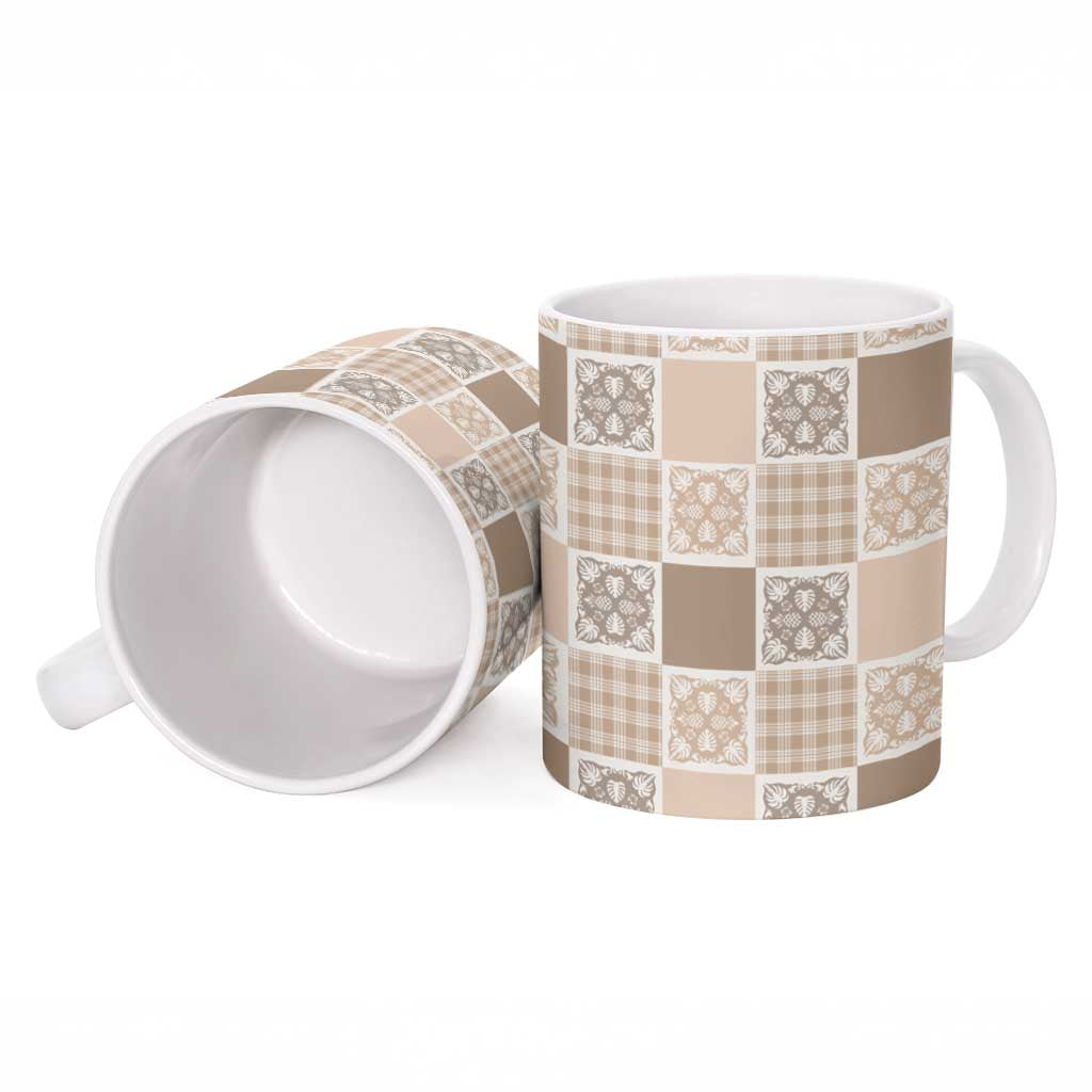 Hawaiian Palaka Quilt Pattern Ceramic Mug Hawaii Culture Tropical Flowers Mix - Polynesian Pride