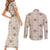 Hawaiian Palaka Quilt Pattern Couples Matching Short Sleeve Bodycon Dress and Long Sleeve Button Shirt Hawaii Culture Tropical Flowers Mix - Polynesian Pride