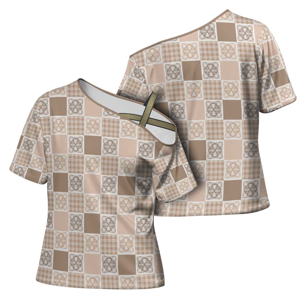 Hawaiian Palaka Quilt Pattern Cross Shoulder Shirt Hawaii Culture Tropical Flowers Mix - Polynesian Pride
