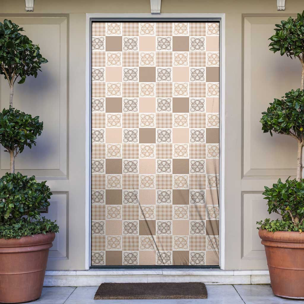 Hawaiian Palaka Quilt Pattern Door Cover Hawaii Culture Tropical Flowers Mix LT9 Beige - Polynesian Pride