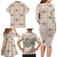 Hawaiian Palaka Quilt Pattern Family Matching Long Sleeve Bodycon Dress and Hawaiian Shirt Hawaii Culture Tropical Flowers Mix LT9 - Polynesian Pride
