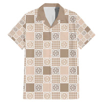 Hawaiian Palaka Quilt Pattern Family Matching Mermaid Dress and Hawaiian Shirt Hawaii Culture Tropical Flowers Mix LT9 Dad's Shirt - Short Sleeve Beige - Polynesian Pride