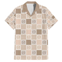 Hawaiian Palaka Quilt Pattern Family Matching Off Shoulder Maxi Dress and Hawaiian Shirt Hawaii Culture Tropical Flowers Mix LT9 Dad's Shirt - Short Sleeve Beige - Polynesian Pride