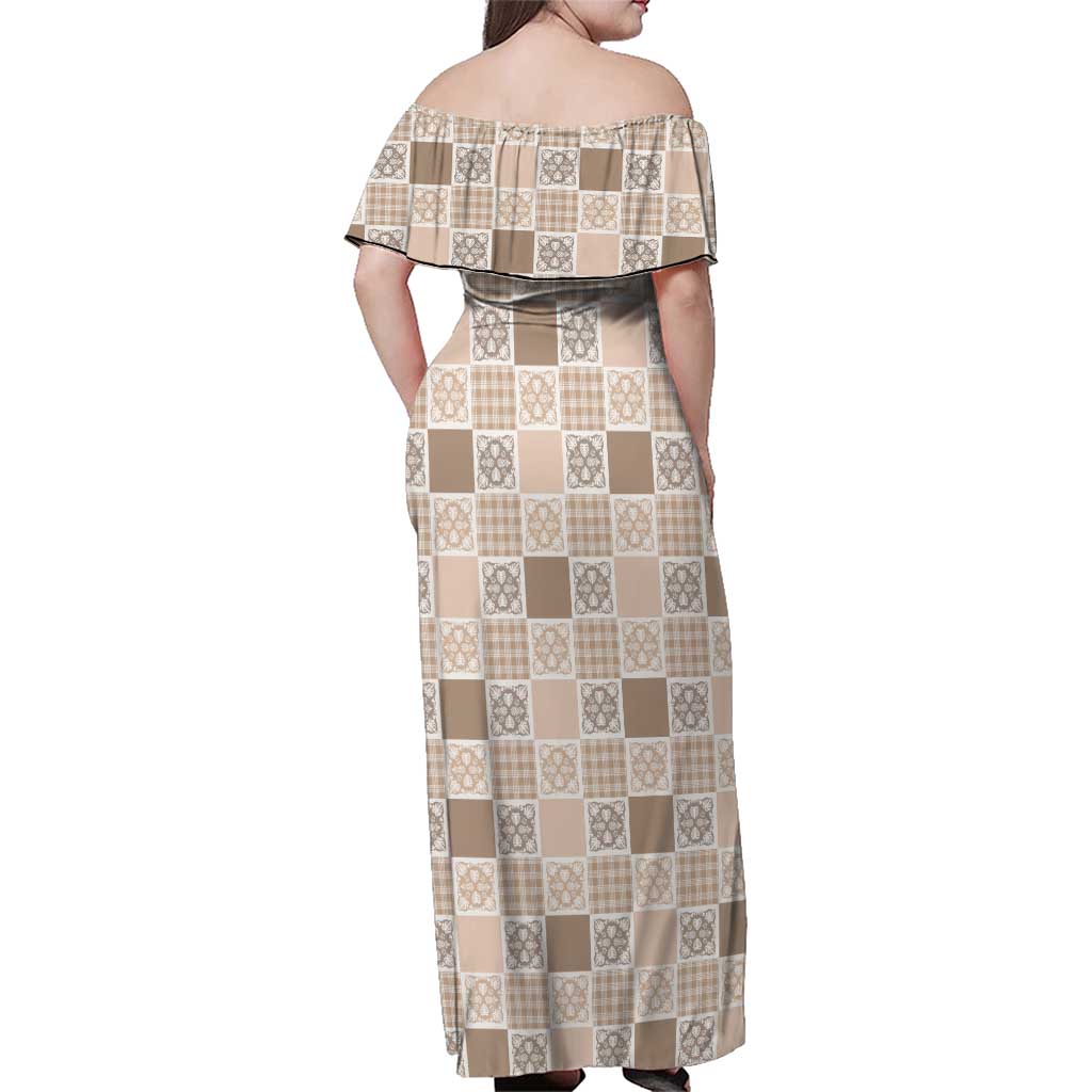 Hawaiian Palaka Quilt Pattern Family Matching Off Shoulder Maxi Dress and Hawaiian Shirt Hawaii Culture Tropical Flowers Mix LT9 - Polynesian Pride