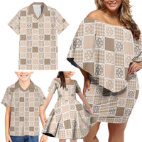 Hawaiian Palaka Quilt Pattern Family Matching Off Shoulder Short Dress and Hawaiian Shirt Hawaii Culture Tropical Flowers Mix LT9 - Polynesian Pride