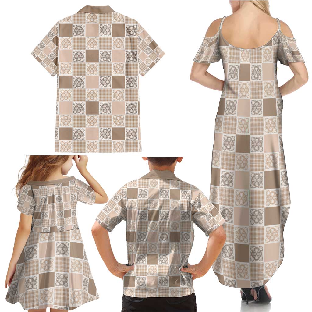 Hawaiian Palaka Quilt Pattern Family Matching Summer Maxi Dress and Hawaiian Shirt Hawaii Culture Tropical Flowers Mix LT9 - Polynesian Pride