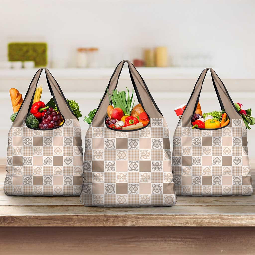 Hawaiian Palaka Quilt Pattern Grocery Bag Hawaii Culture Tropical Flowers Mix - Polynesian Pride