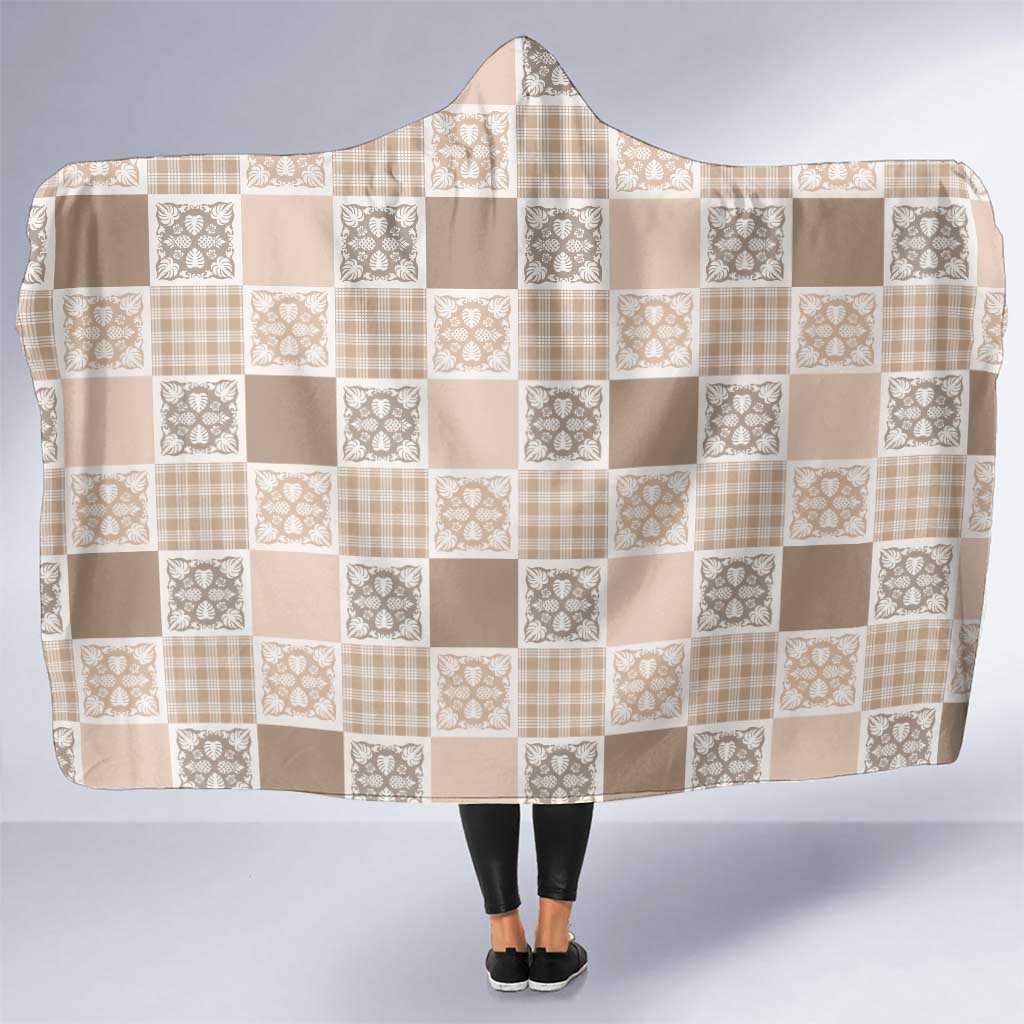 Hawaiian Palaka Quilt Pattern Hooded Blanket Hawaii Culture Tropical Flowers Mix LT9 One Size Beige - Polynesian Pride