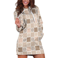 Hawaiian Palaka Quilt Pattern Hoodie Dress Hawaii Culture Tropical Flowers Mix - Polynesian Pride