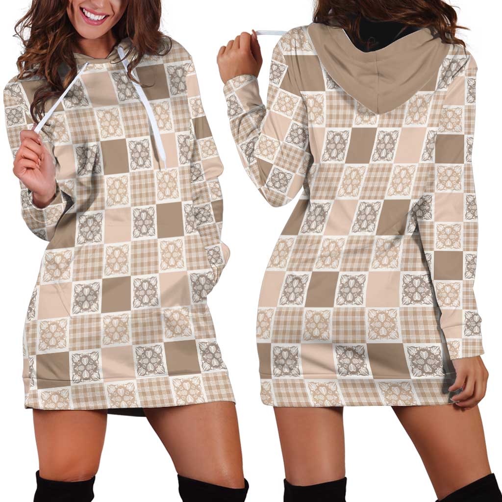 Hawaiian Palaka Quilt Pattern Hoodie Dress Hawaii Culture Tropical Flowers Mix - Polynesian Pride
