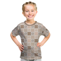 Hawaiian Palaka Quilt Pattern Kid T Shirt Hawaii Culture Tropical Flowers Mix LT9 Beige - Polynesian Pride