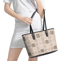 Hawaiian Palaka Quilt Pattern Leather Tote Bag Hawaii Culture Tropical Flowers Mix LT9 - Polynesian Pride