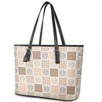 Hawaiian Palaka Quilt Pattern Leather Tote Bag Hawaii Culture Tropical Flowers Mix LT9 - Polynesian Pride