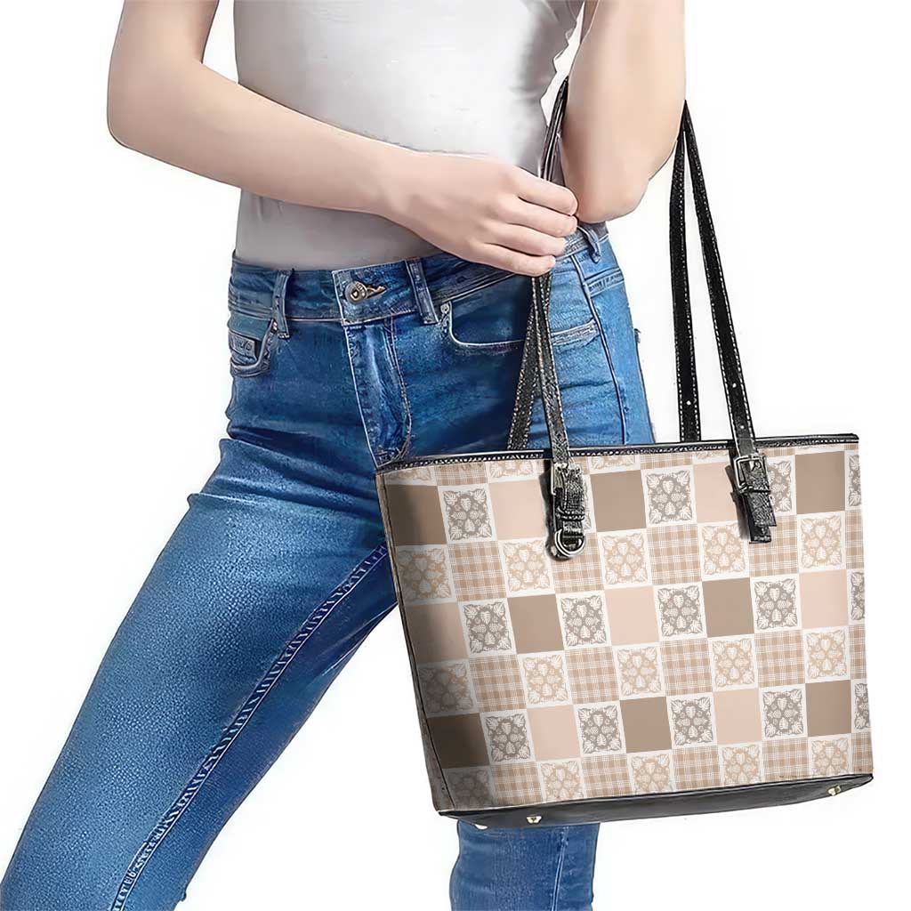 Hawaiian Palaka Quilt Pattern Leather Tote Bag Hawaii Culture Tropical Flowers Mix LT9 - Polynesian Pride
