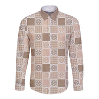 Hawaiian Palaka Quilt Pattern Long Sleeve Button Shirt Hawaii Culture Tropical Flowers Mix - Polynesian Pride