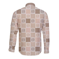 Hawaiian Palaka Quilt Pattern Long Sleeve Button Shirt Hawaii Culture Tropical Flowers Mix - Polynesian Pride