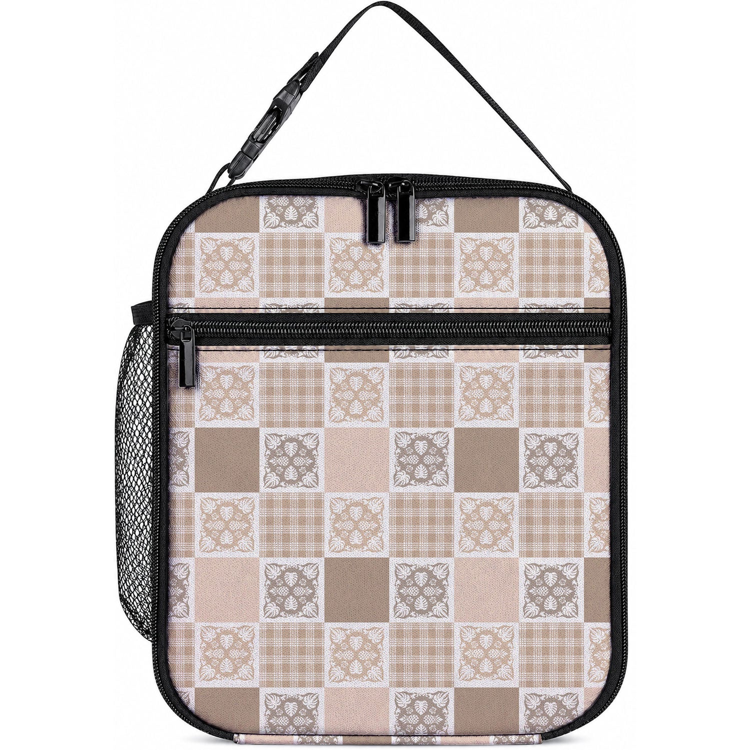 Hawaiian Palaka Quilt Pattern Lunch Bag Hawaii Culture Tropical Flowers Mix LT9 10.2 × 8.3 × 4.3 inch Beige - Polynesian Pride