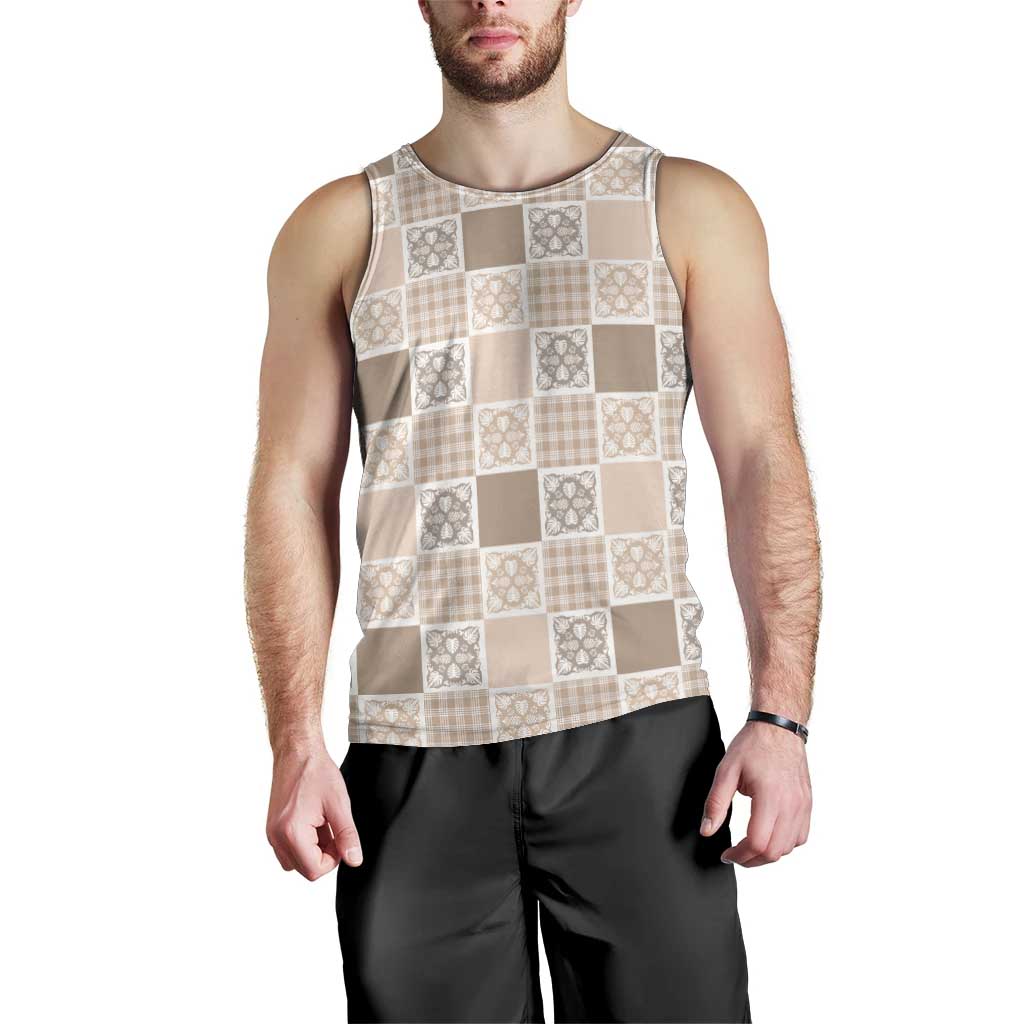 Hawaiian Palaka Quilt Pattern Men Tank Top Hawaii Culture Tropical Flowers Mix - Polynesian Pride