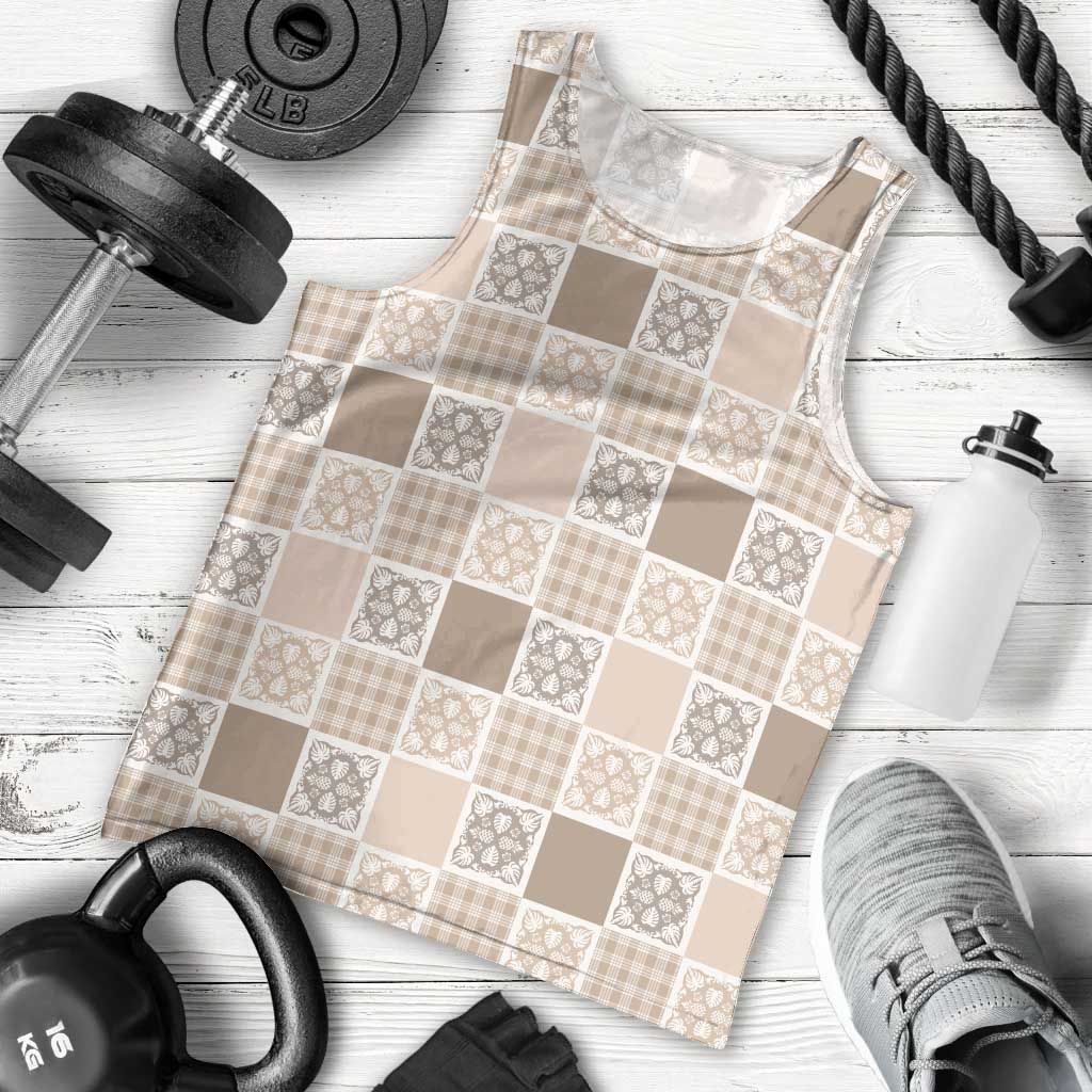 Hawaiian Palaka Quilt Pattern Men Tank Top Hawaii Culture Tropical Flowers Mix - Polynesian Pride