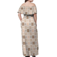 Hawaiian Palaka Quilt Pattern Off Shoulder Maxi Dress Hawaii Culture Tropical Flowers Mix - Polynesian Pride