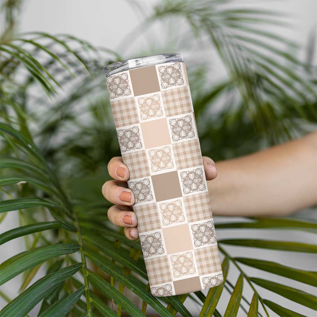 Hawaiian Palaka Quilt Pattern Skinny Tumbler Hawaii Culture Tropical Flowers Mix - Polynesian Pride