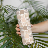 Hawaiian Palaka Quilt Pattern Skinny Tumbler Hawaii Culture Tropical Flowers Mix - Polynesian Pride