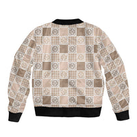 Hawaiian Palaka Quilt Pattern Sleeve Zip Bomber Jacket Hawaii Culture Tropical Flowers Mix LT9 - Polynesian Pride