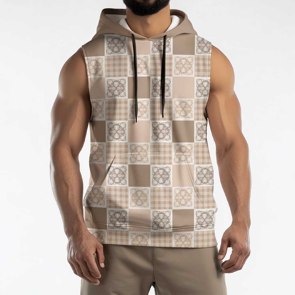 Hawaiian Palaka Quilt Pattern Sleeveless Hoodie Hawaii Culture Tropical Flowers Mix - Polynesian Pride