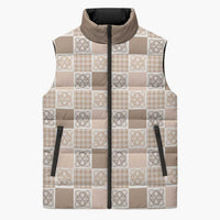 Hawaiian Palaka Quilt Pattern Sleeveless Puffer Jacket Hawaii Culture Tropical Flowers Mix LT9 Unisex Beige - Polynesian Pride