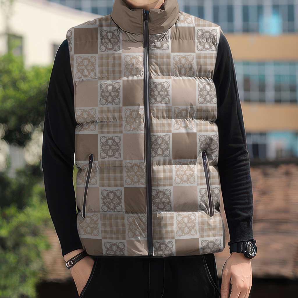 Hawaiian Palaka Quilt Pattern Sleeveless Puffer Jacket Hawaii Culture Tropical Flowers Mix LT9 - Polynesian Pride