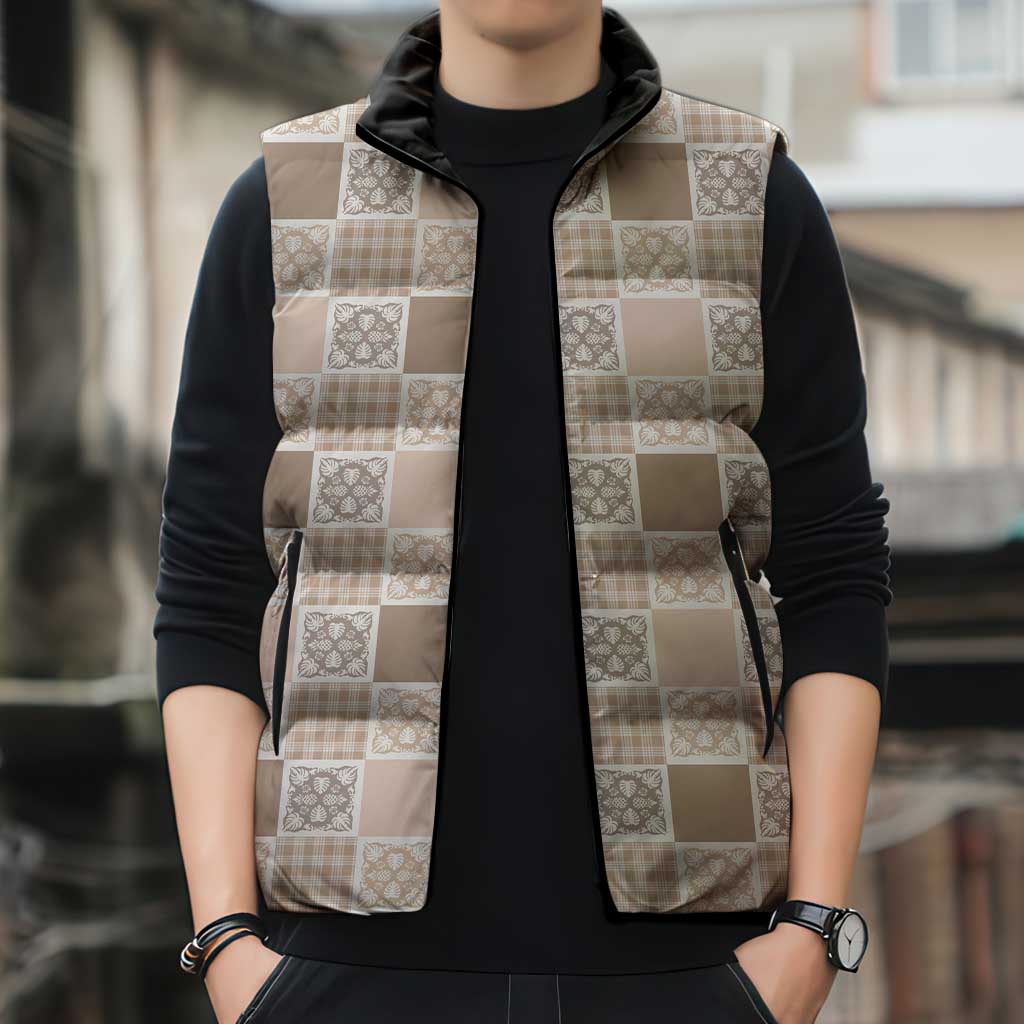 Hawaiian Palaka Quilt Pattern Sleeveless Puffer Jacket Hawaii Culture Tropical Flowers Mix LT9 - Polynesian Pride