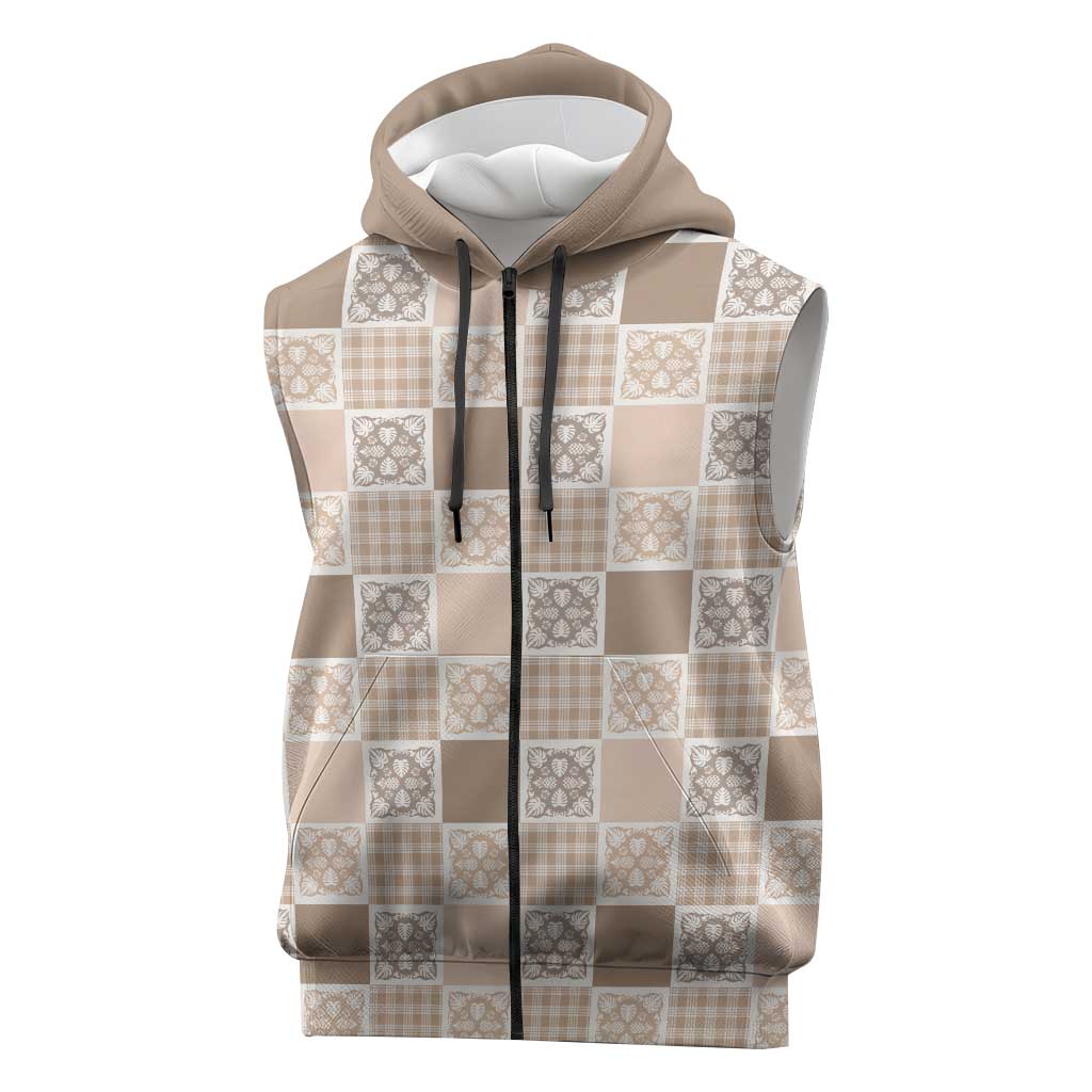 Hawaiian Palaka Quilt Pattern Sleeveless Zip Hoodie Hawaii Culture Tropical Flowers Mix - Polynesian Pride
