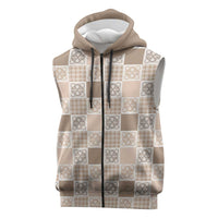 Hawaiian Palaka Quilt Pattern Sleeveless Zip Hoodie Hawaii Culture Tropical Flowers Mix - Polynesian Pride