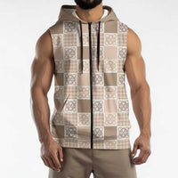 Hawaiian Palaka Quilt Pattern Sleeveless Zip Hoodie Hawaii Culture Tropical Flowers Mix - Polynesian Pride