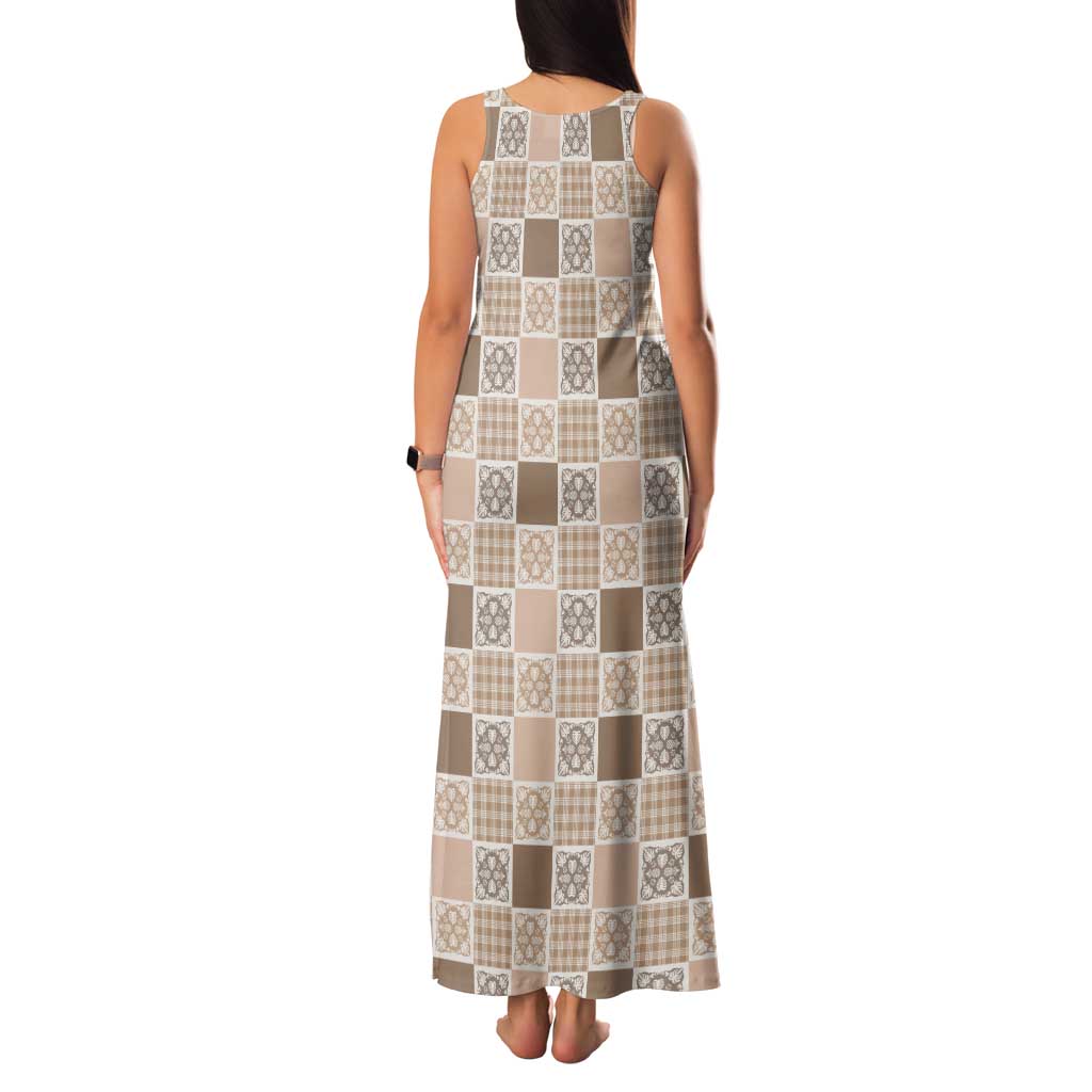 Hawaiian Palaka Quilt Pattern Tank Maxi Dress Hawaii Culture Tropical Flowers Mix - Polynesian Pride