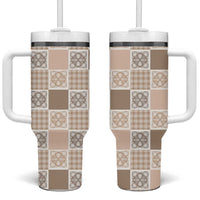 Hawaiian Palaka Quilt Pattern Tumbler With Handle Hawaii Culture Tropical Flowers Mix LT9 One Size: 40 oz Beige - Polynesian Pride