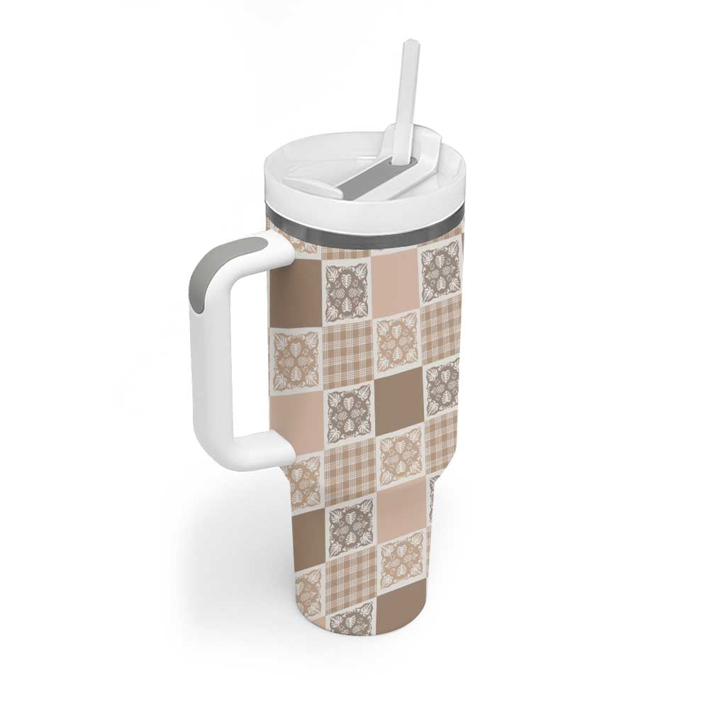 Hawaiian Palaka Quilt Pattern Tumbler With Handle Hawaii Culture Tropical Flowers Mix LT9 - Polynesian Pride
