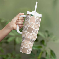 Hawaiian Palaka Quilt Pattern Tumbler With Handle Hawaii Culture Tropical Flowers Mix LT9 - Polynesian Pride